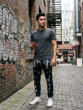 High Contrast Distressed Acid Wash Jeans